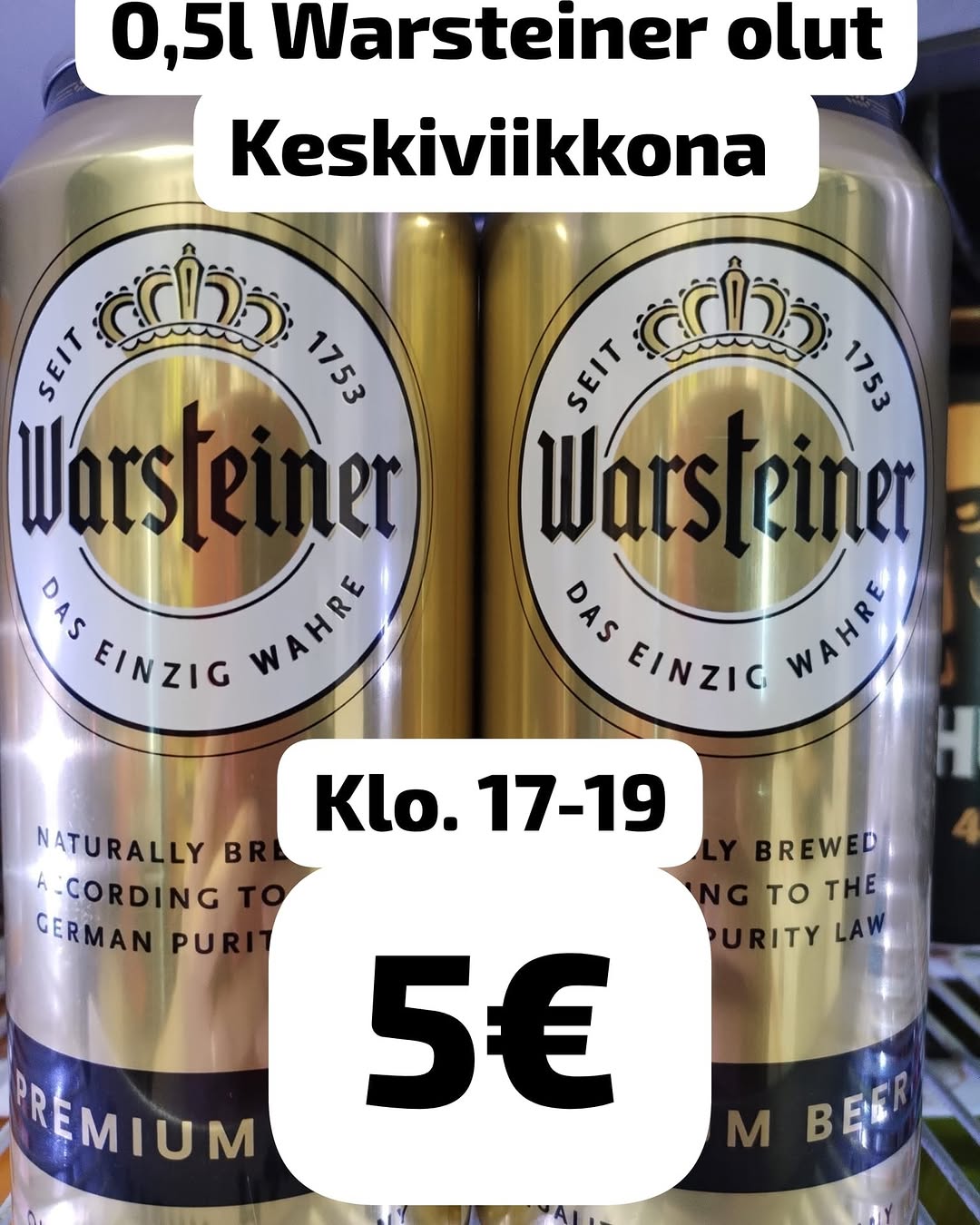 Warsteiner-olut tölkeissä, keskiviikkotarjous